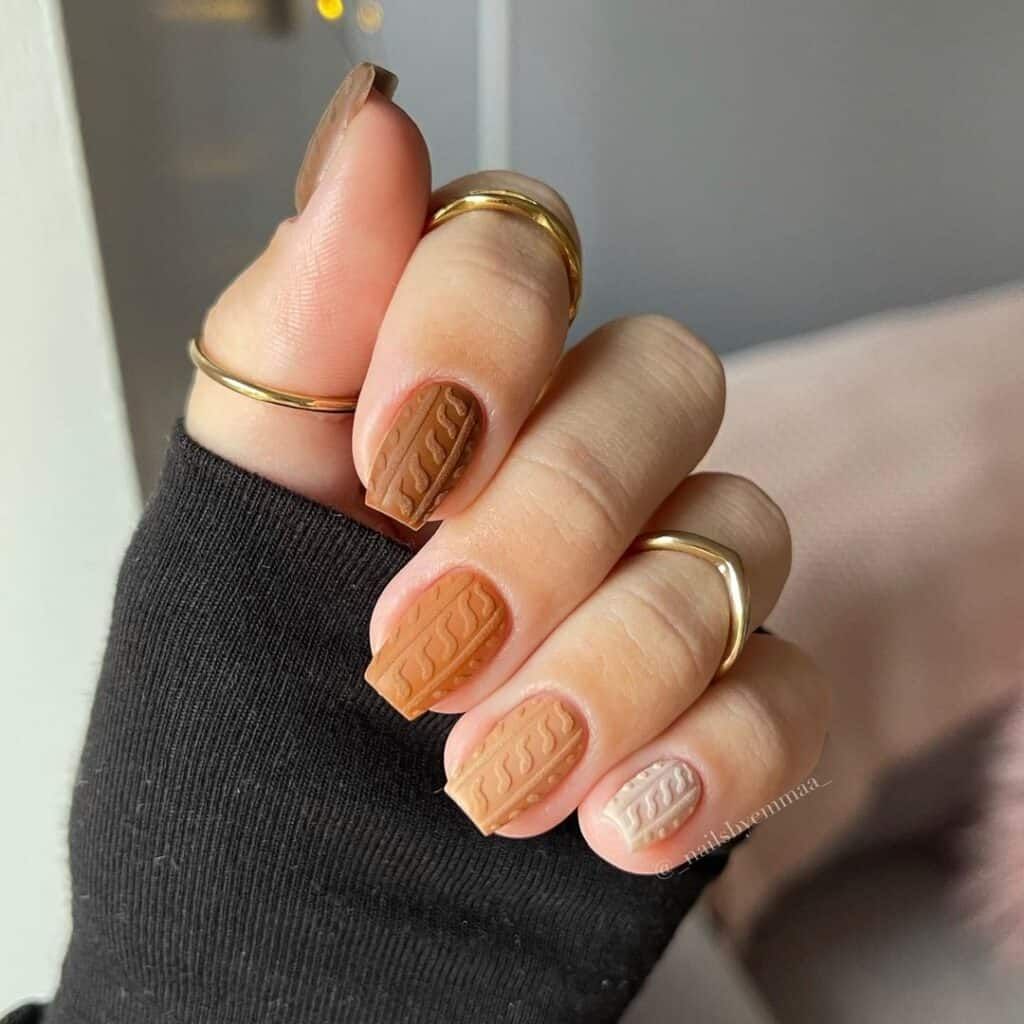 Warm Brown Cable Knit Square Nails Warm Brown Cable Knit Square Nails — Sweater Weather Nails 2027