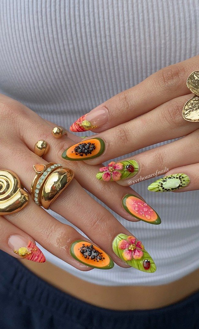 Realistic 3D Fruit Almond Nails Realistic 3D Fruit Almond Nails — Bahamas Nails 2027