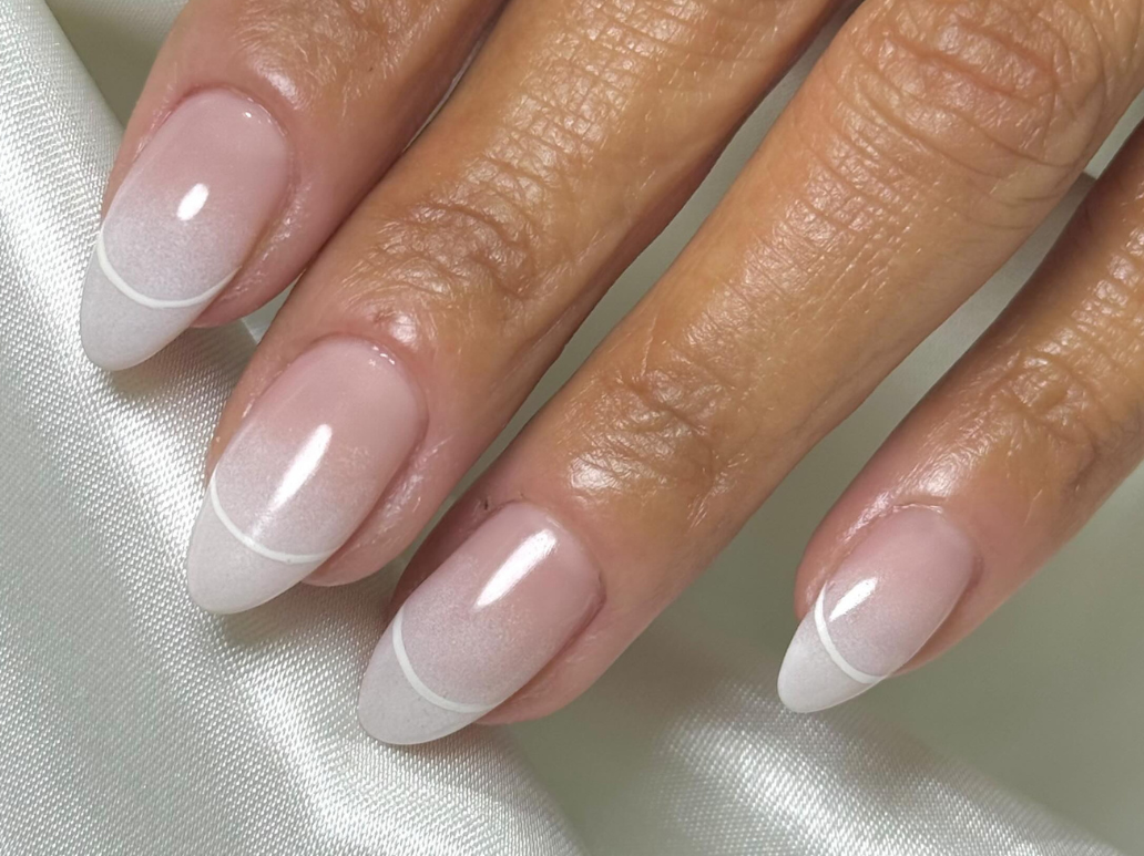 Medium Oval Ombre French with Line Medium Oval Ombre French with Line — White French Tip Nails 2027