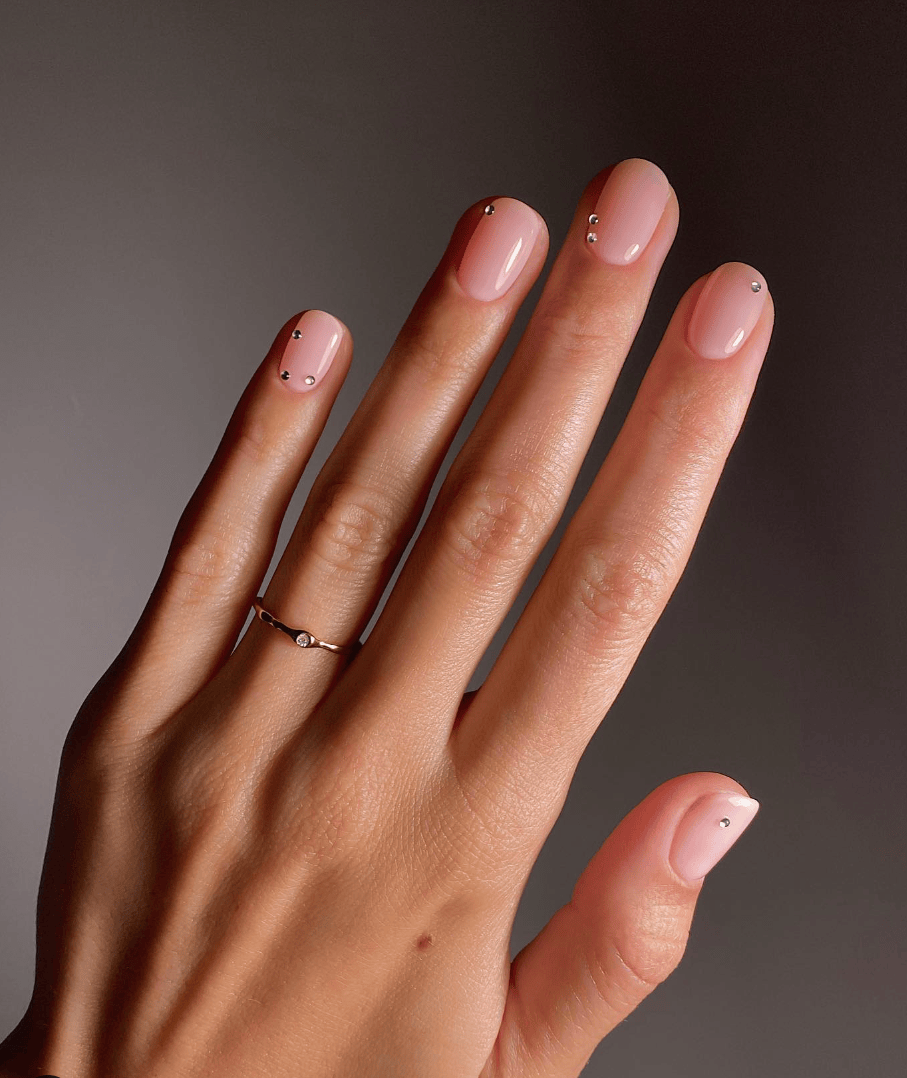 Nude Pink with Silver Rhinestone Accents Nude Pink with Silver Rhinestone Accents — Short Fall Nails 2026