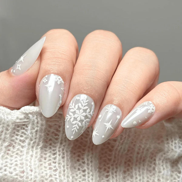 Matte Grey with Embossed Snowflakes Matte Grey with Embossed Snowflakes — Winter White Nails 2027