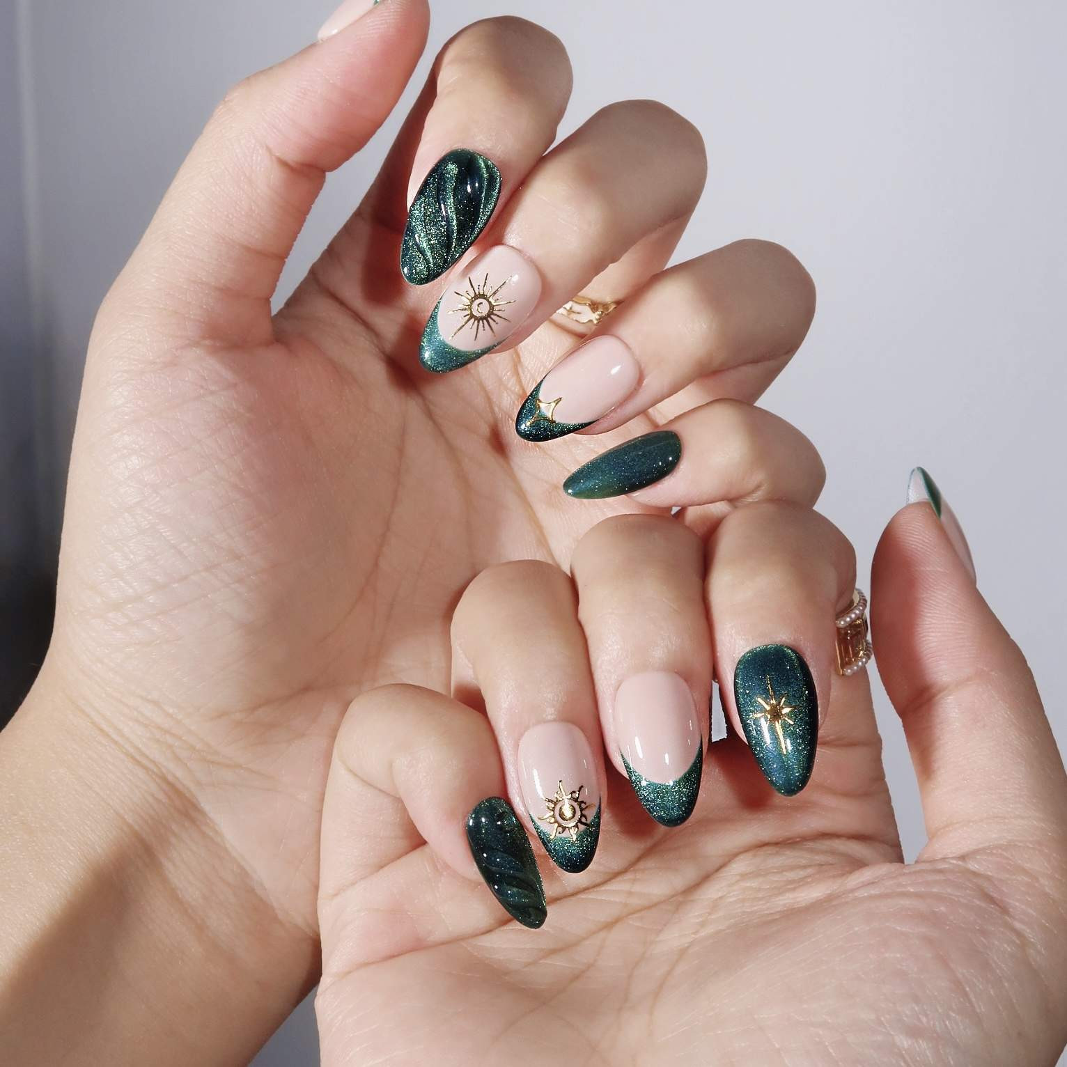 Emerald Green French Tips with Sun Motifs Emerald Green French Tips with Sun Motifs — Emerald Nails 2027