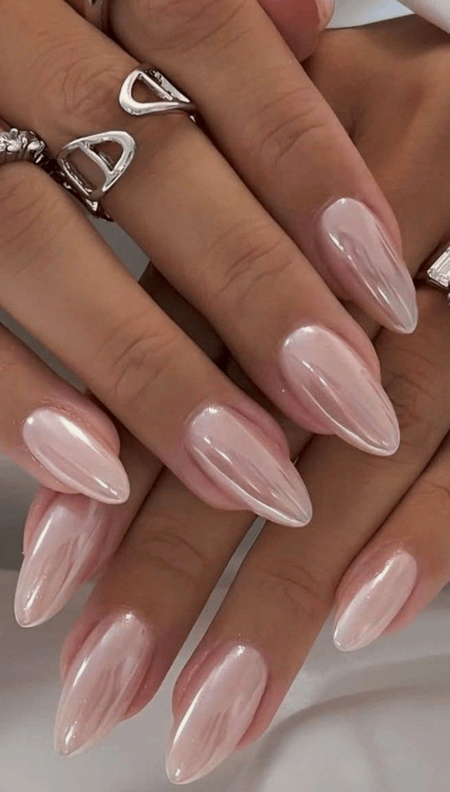 Pearlescent Glossy Visual Idea Pearlescent Glossy Visual Idea — Long Almond Pink Nails Ideas 2027