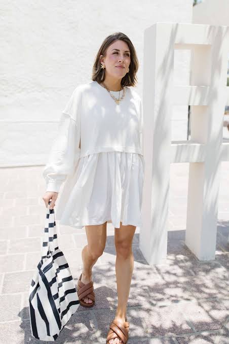 Layered Sweatshirt Dress with Tiered Skirt and Slide Sandals — Sweatshirt Dress 2027