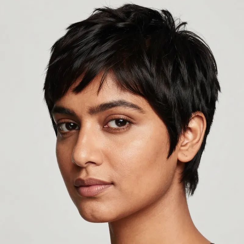 Textured Black Pixie with Choppy Layers Textured Black Pixie with Choppy Layers — Pixie Cut 2027 for Round Face