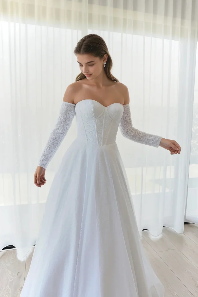 Ballgown Wedding Dress with Detachable Lace Sleeves Ballgown Wedding Dress with Detachable Lace Sleeves — All White Outfits 2027