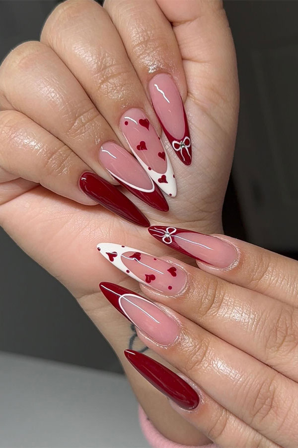 White With Red Hearts and Polka Dots White With Red Hearts and Polka Dots — Red Valentines Nails 2027
