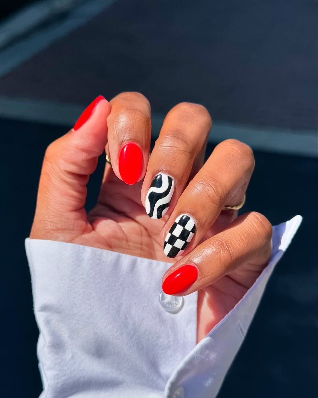 Bright Red with Black and White Checks Bright Red with Black and White Checks — Red and Black Nails 2027