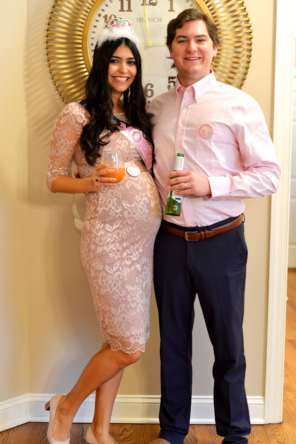 Blush Pink Lace Midi Dress with 'MOM-TO-BE' Sash — Baby Shower Outfits 2027