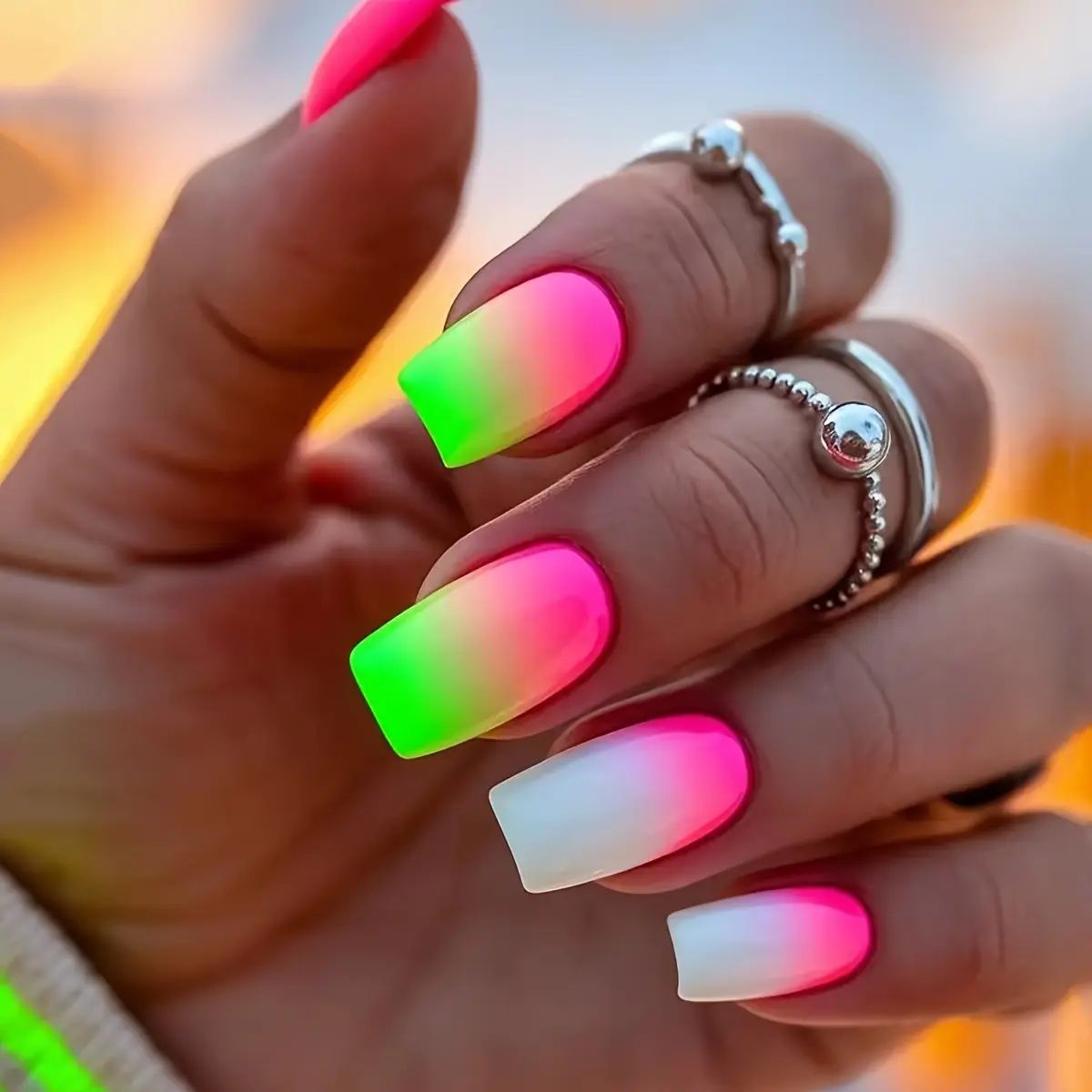Neon Green Pink French Tip Square Nails Neon Green Pink French Tip Square Nails — Neon Ombre Nails 2027