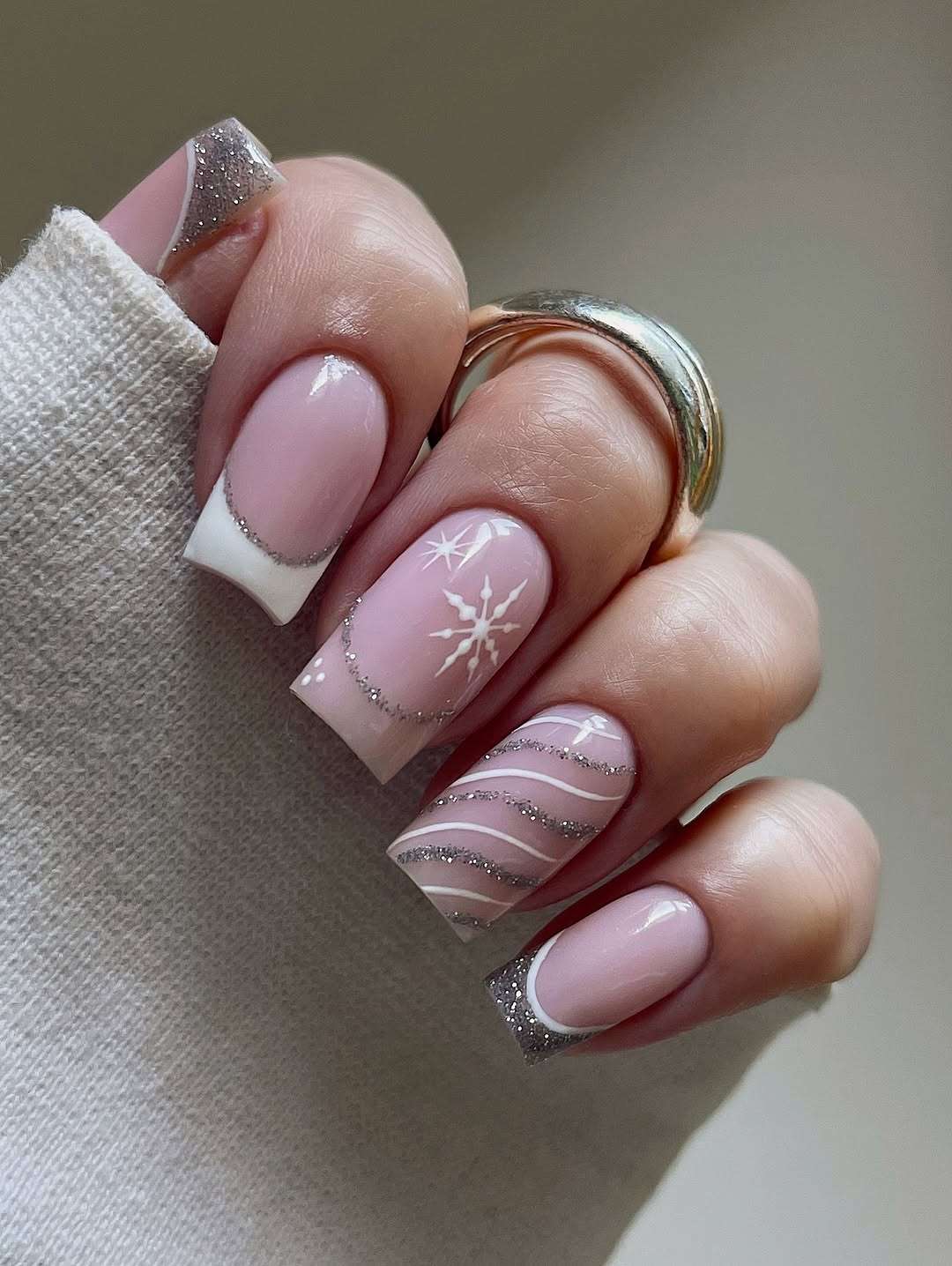 Pale Pink Snowflake Glitter French Pale Pink Snowflake Glitter French — Snowflake Nails 2027
