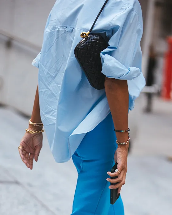 Light Blue Oversized Shirt with Rolled Sleeves and Blue Trousers — Oversized Shirt Outfits 2027