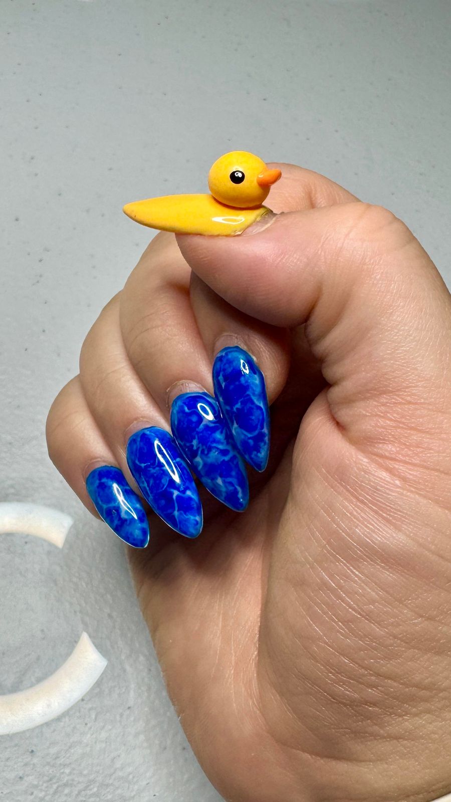 Duck Motif On Thumb Nail Medium Stiletto Blue Marble Duck Charm Duck Motif On Thumb Nail Medium Stiletto Blue Marble Duck Charm — Blue Duck Nails 2027