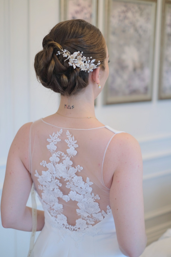 Dark Brown Bob Twisted Updo With Jeweled Accessory Dark Brown Bob Twisted Updo With Jeweled Accessory — Wedding Hairstyles 2027 for Short Hair
