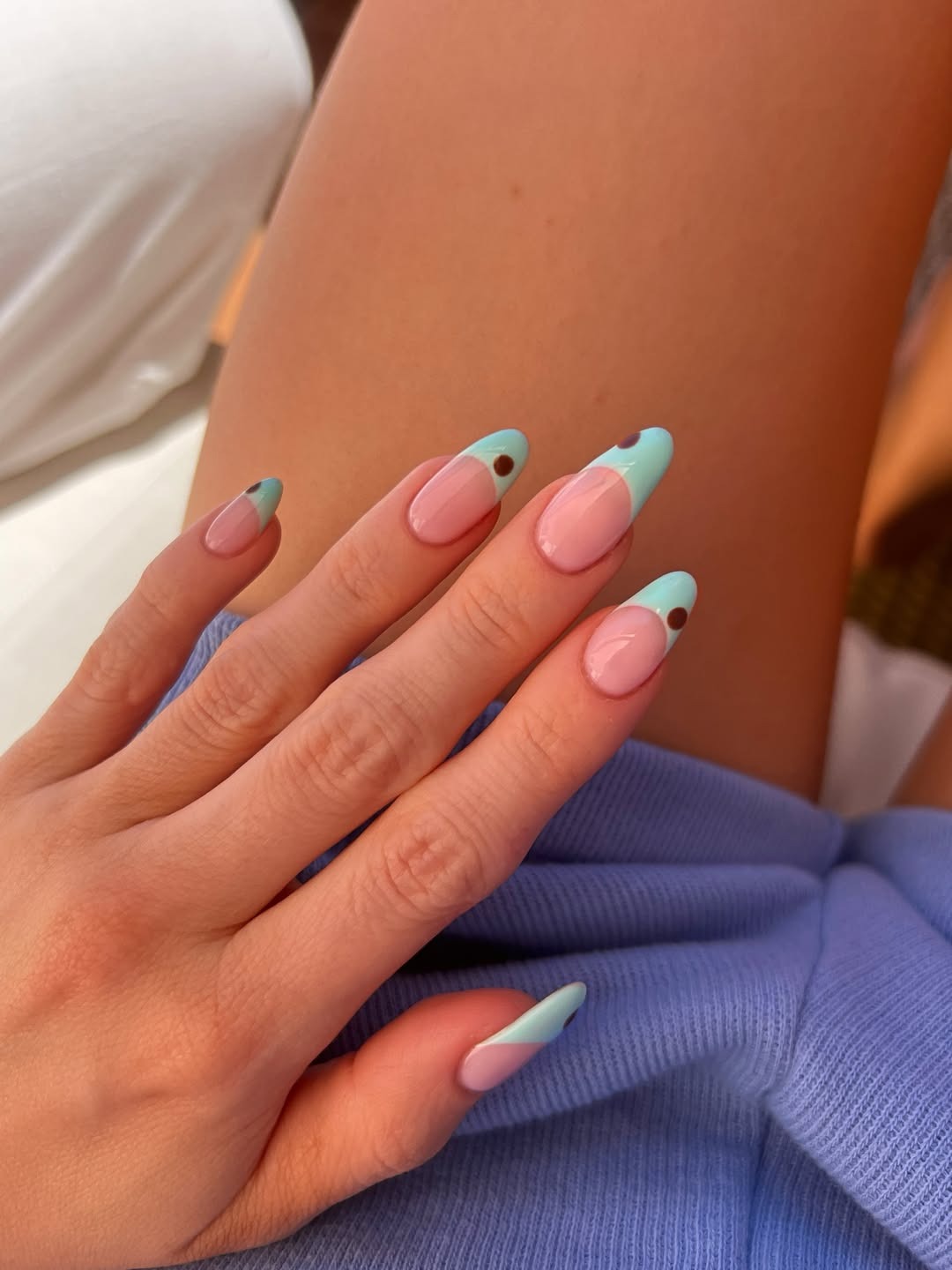 Pastel French Tips with Black Dot Accents Pastel French Tips with Black Dot Accents — Pastel Almond Nails 2027