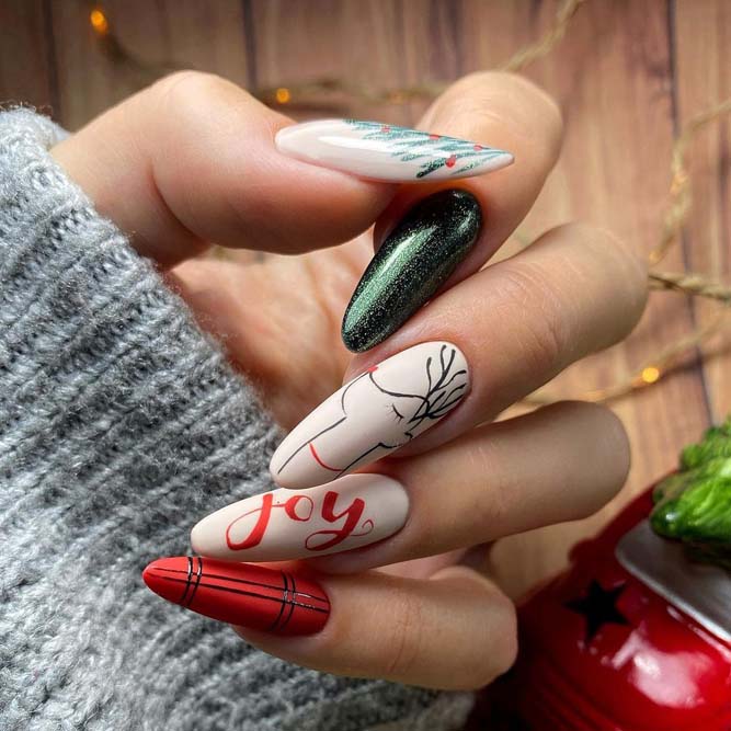 Matte And Metallic Visual Idea — Long Christmas Nails 2026