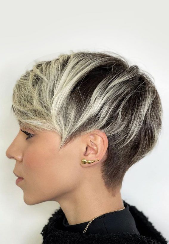 Dark Base Pixie With Platinum Highlights Dark Base Pixie With Platinum Highlights — Two Tone Pixie 2027