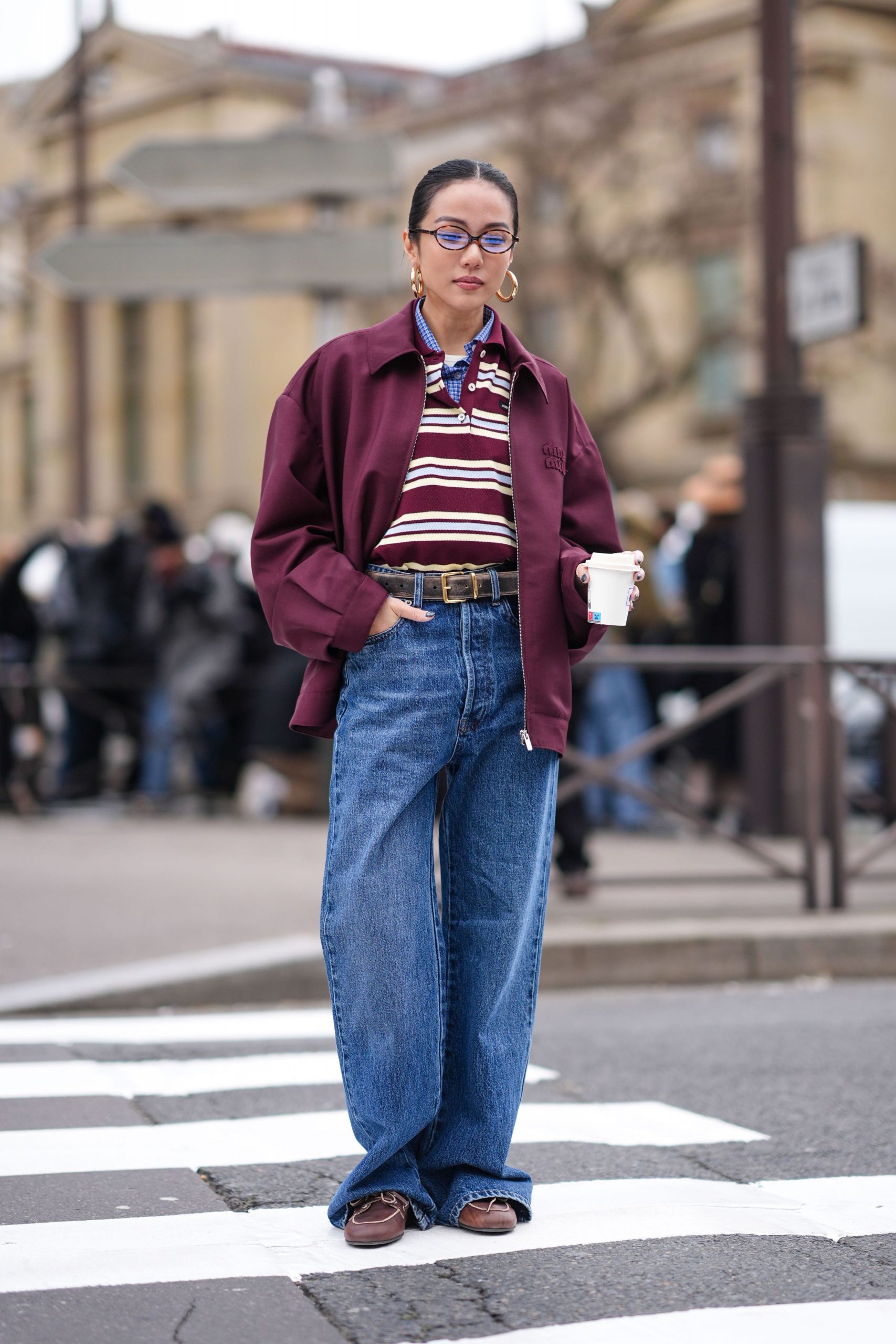 Burgundy Bomber Jacket Adds Flair to Denim Errands Outfit Burgundy Bomber Jacket Adds Flair to Denim Errands Outfit — Errands Outfits 2027