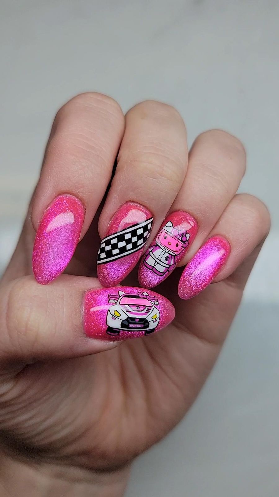 Shimmery Pink Hello Kitty Checkered Nails Shimmery Pink Hello Kitty Checkered Nails — Hello Kitty Nails 2027 for Kids
