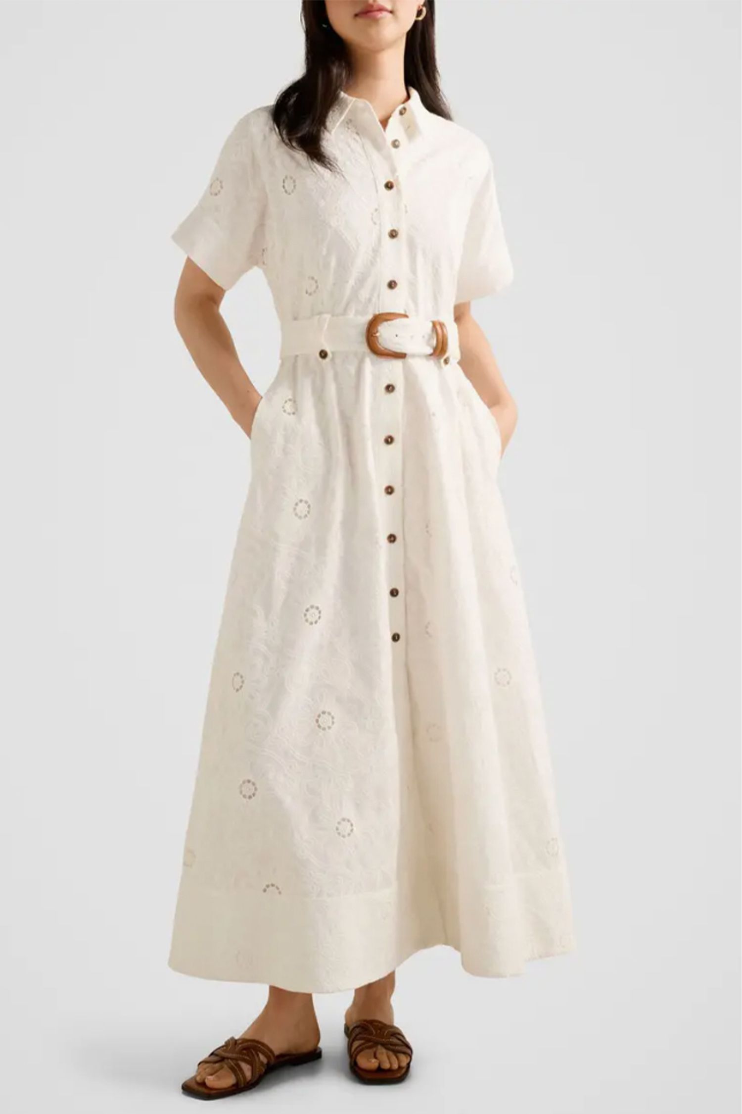 Broderie Anglaise Button-Up Dress with Leather Belt Broderie Anglaise Button-Up Dress with Leather Belt — Button Up Dress 2027