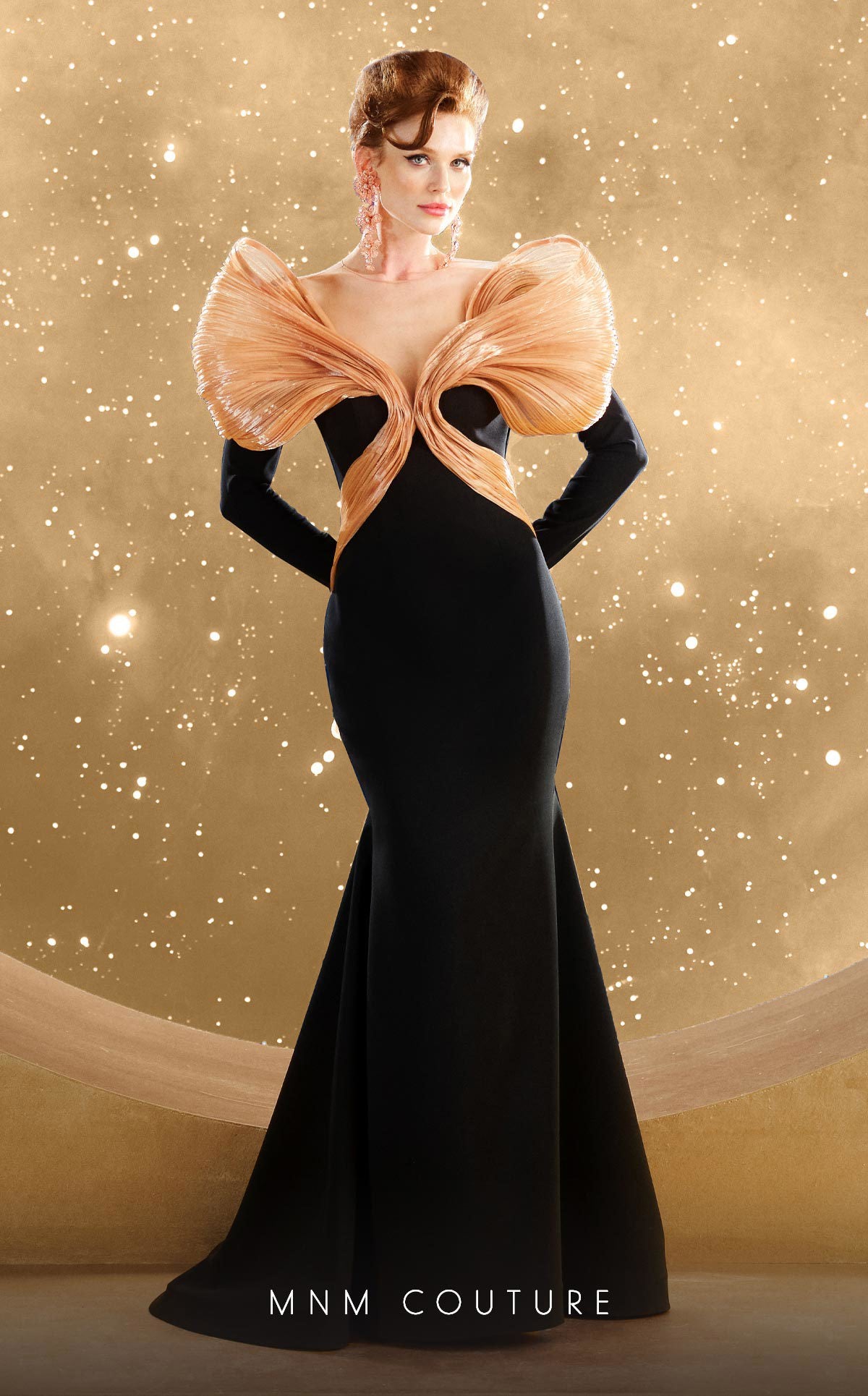 Black Crepe Mermaid Dress with Sculptural Peach Shoulders Black Crepe Mermaid Dress with Sculptural Peach Shoulders — Mermaid Dresses 2027
