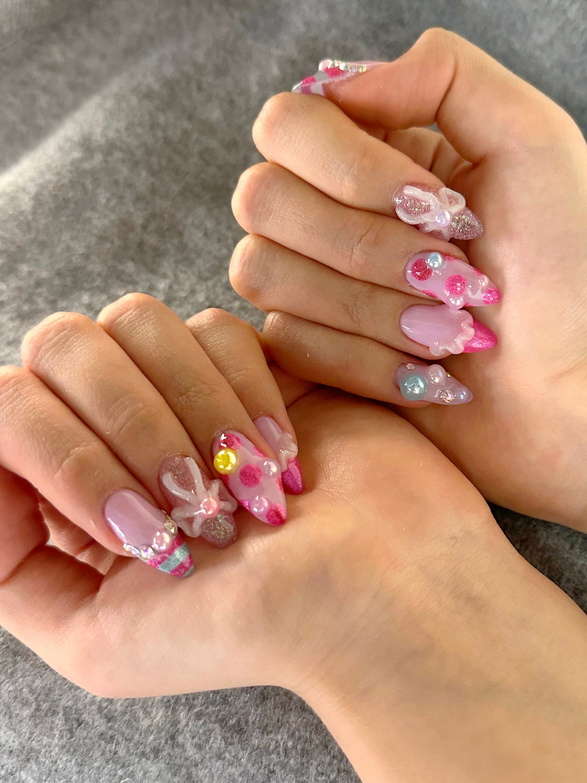 Medium Stiletto Colorful Mix with 3D Bows — Pink Bow Nails 2027