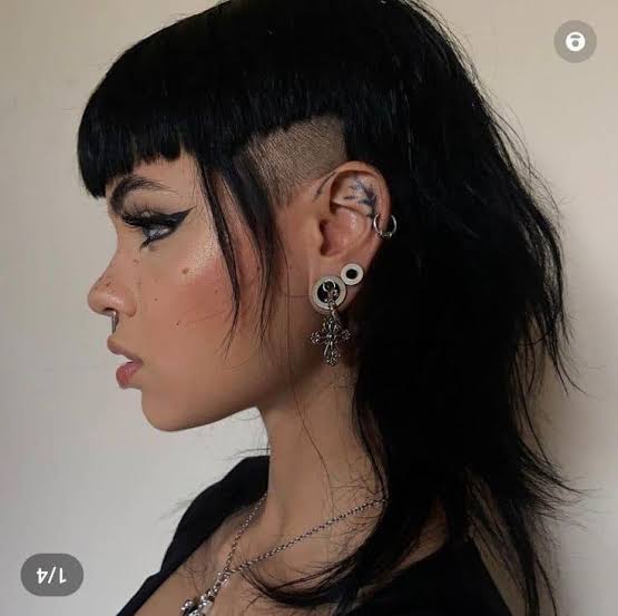 Shaved Sides Black Mullet With Blunt Bangs — Alt Hairstyles 2027
