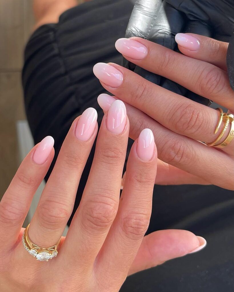 Gold Line Nude French Almonds — Almond Nails 2027 for Chubby Fingers
