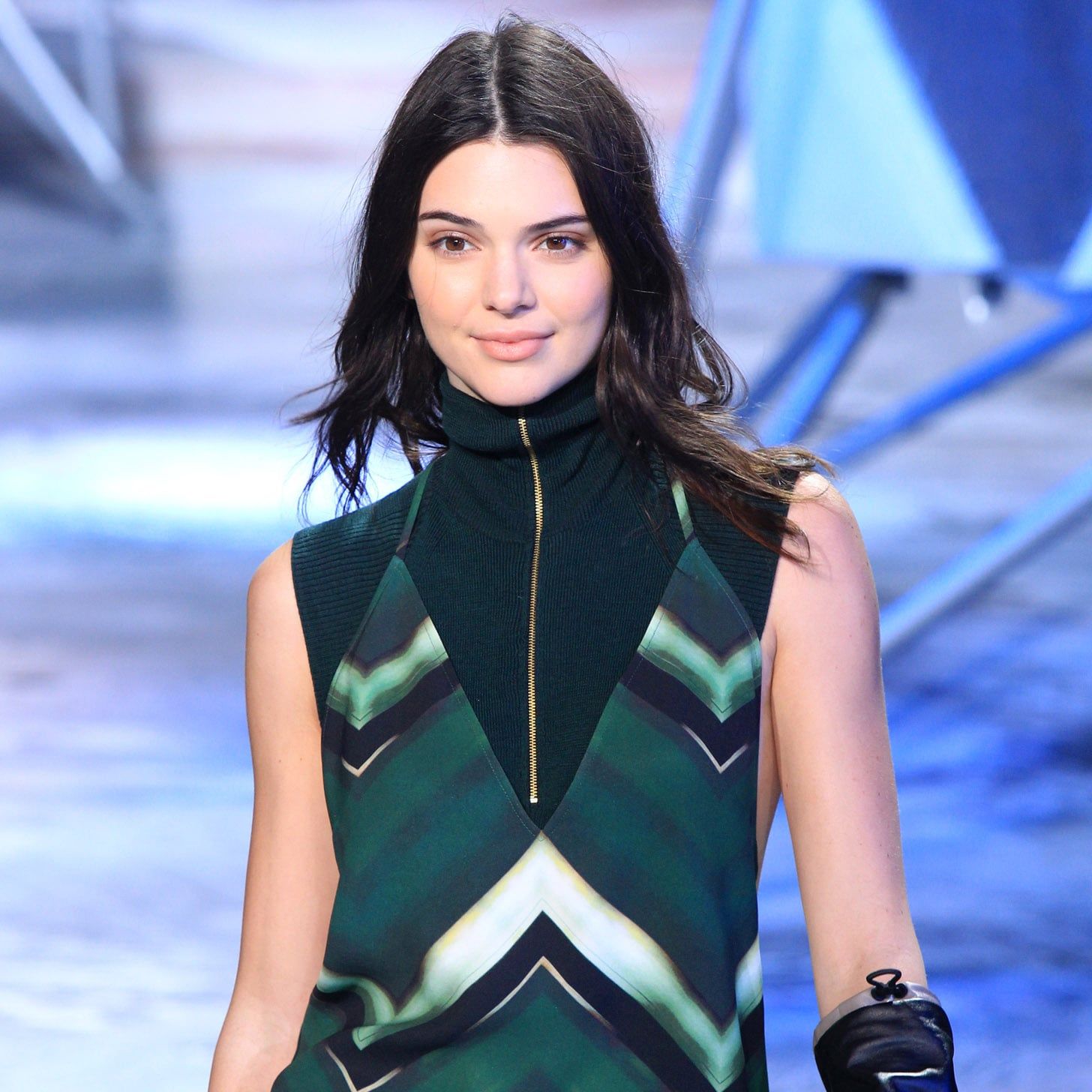 Dark Green Turtleneck Layered Under a Graphic Print Dress — Turtleneck Outfits 2027