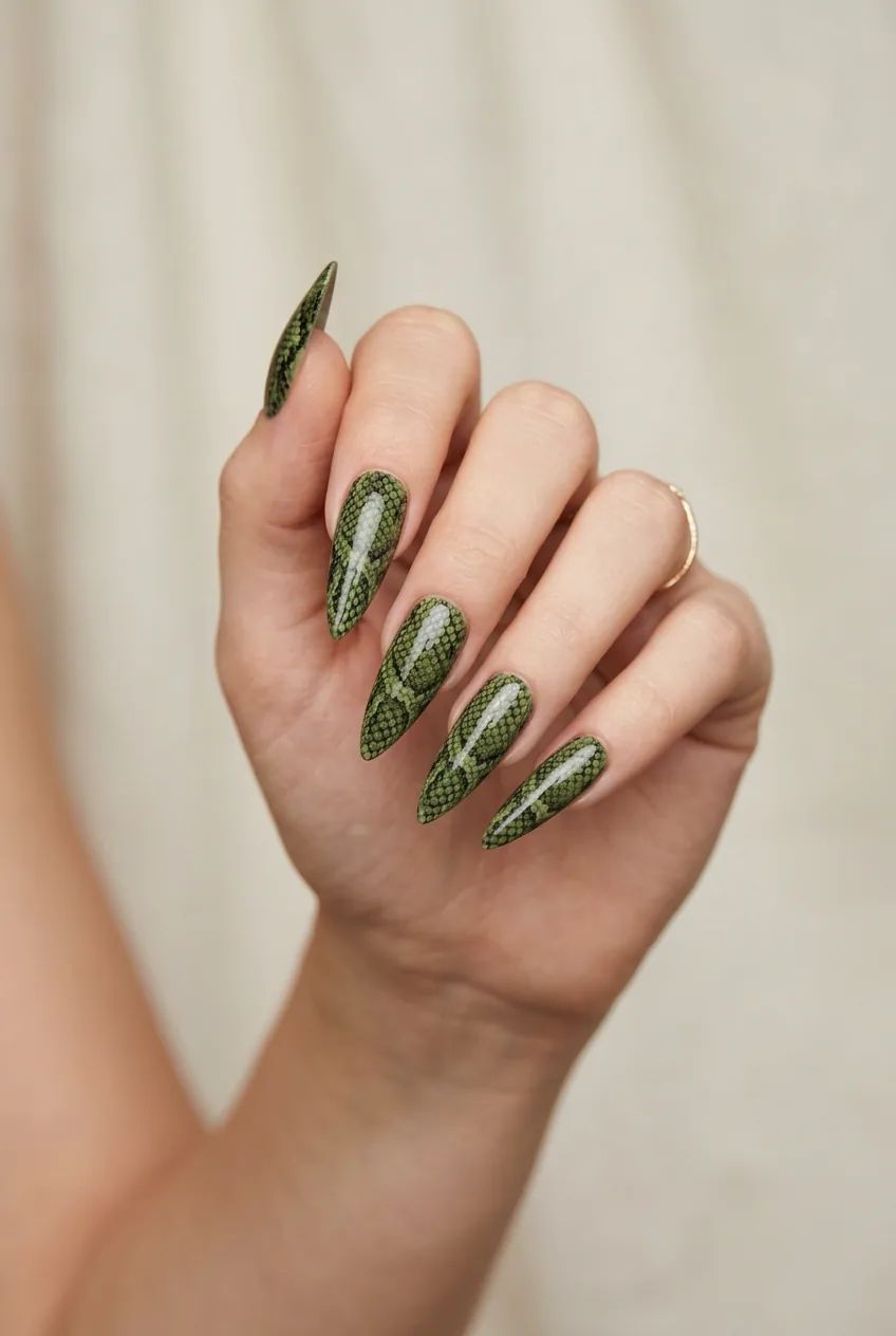 One Hand Close-Up Visual Idea One Hand Close-Up Visual Idea — Snake Print Nails 2027