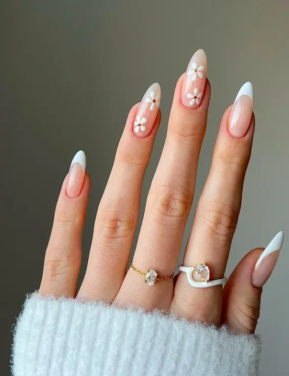 Long Almond Floral French Tip Nails Long Almond Floral French Tip Nails — Long Spring Nails 2027