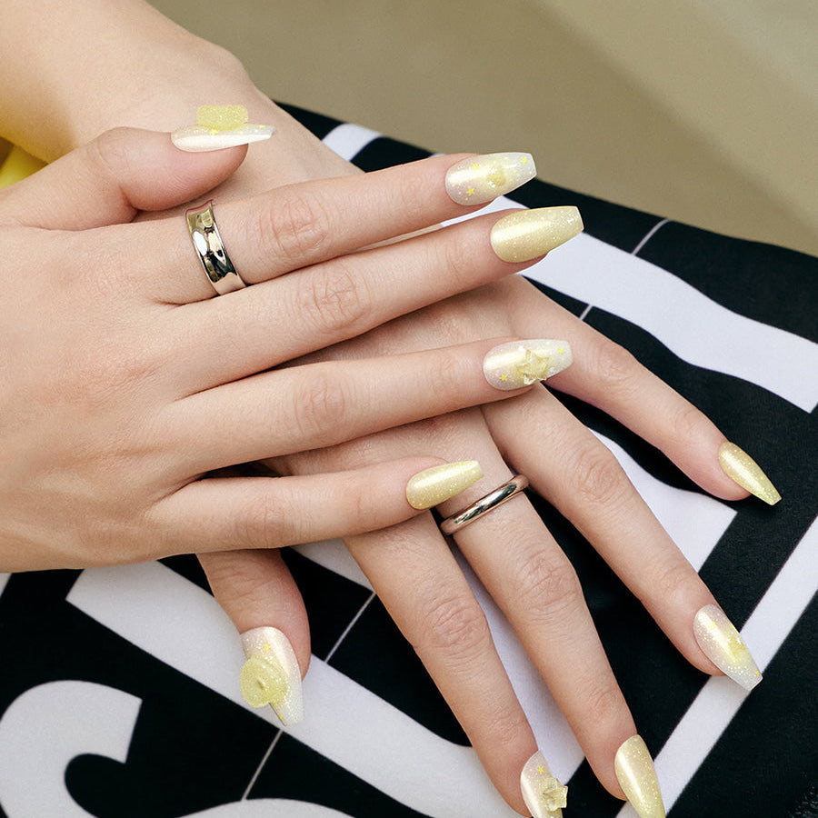 Pale Yellow 3D Floral Charm Coffin Nails Pale Yellow 3D Floral Charm Coffin Nails — Long Nails 2027