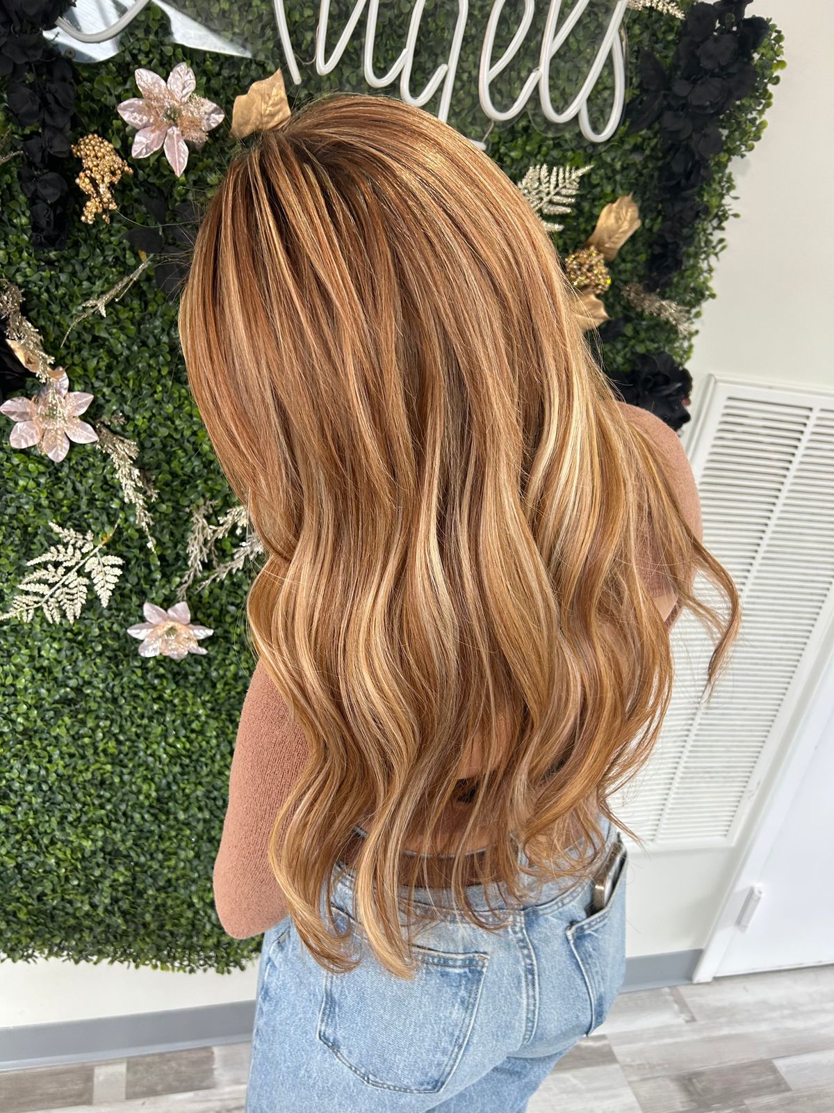 Warm Blonde With Copper And Caramel Balayage — Blonde Hair 2027 for Hazel Eyes