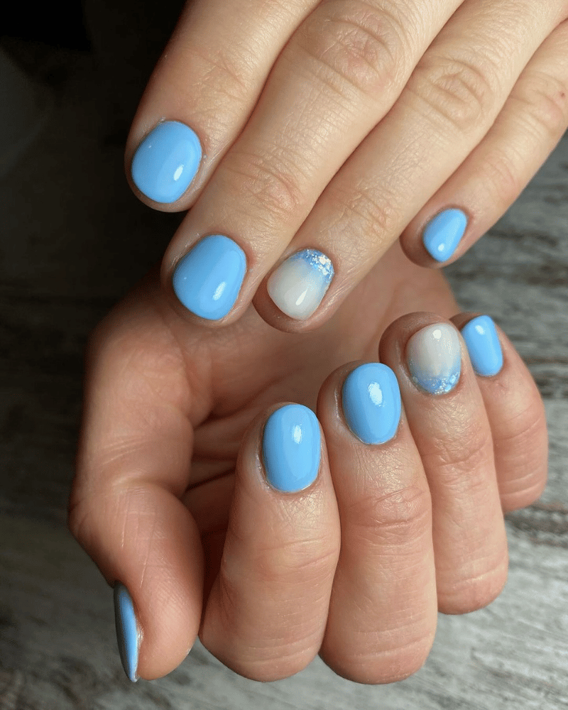 Sky Blue with Iridescent Glitter Accents Sky Blue with Iridescent Glitter Accents — Light Blue Quinceanera Nails 2027