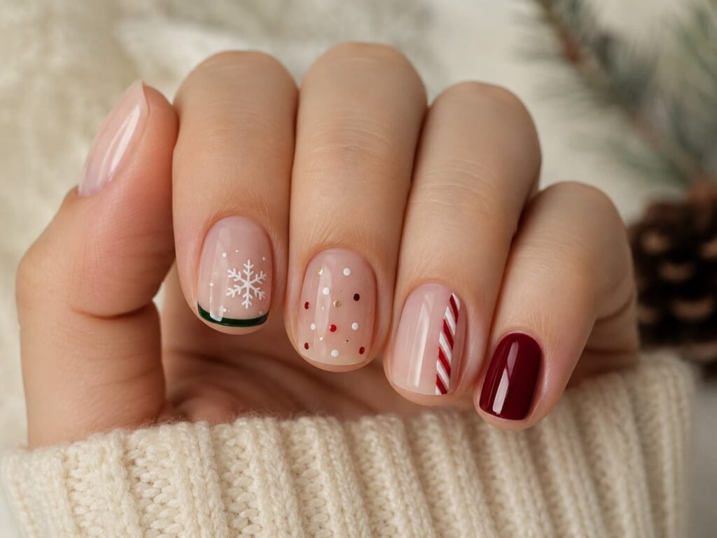 Festive Mix and Match Short Square Nails — Short Christmas Nails 2026
