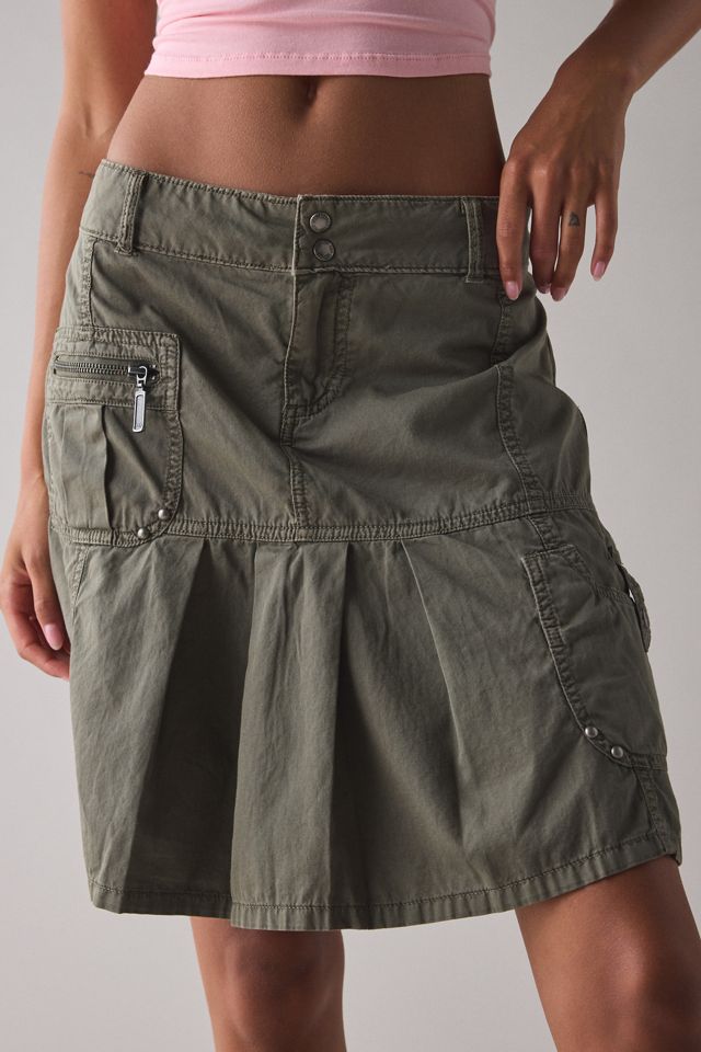 Olive Green Cargo Skirt with Pleated Front — Cargo Skirts 2027