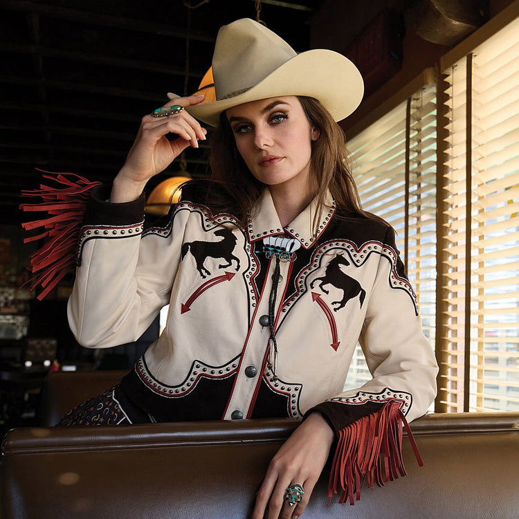 Embroidered Western Shirt with Fringe and Bolo Tie — Winter Western Outfits 2027