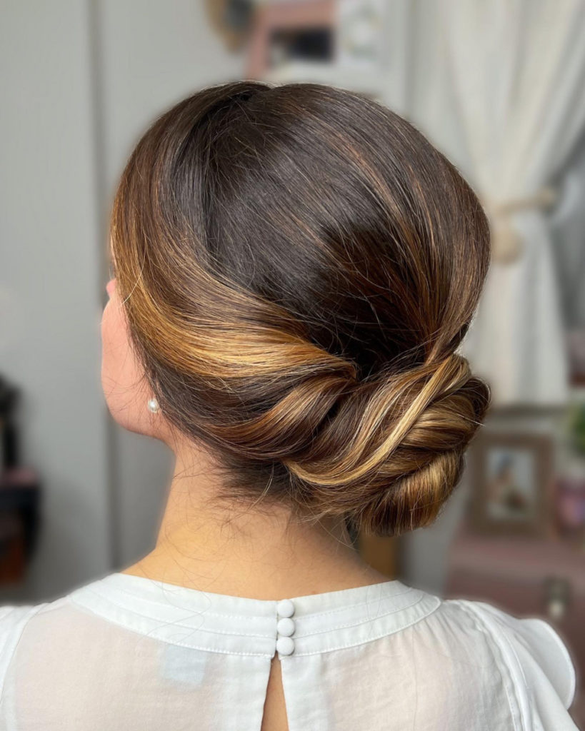 No Bangs Sleek Dark Brown Bun With Side Part No Bangs Sleek Dark Brown Bun With Side Part — Sleek Bun 2027