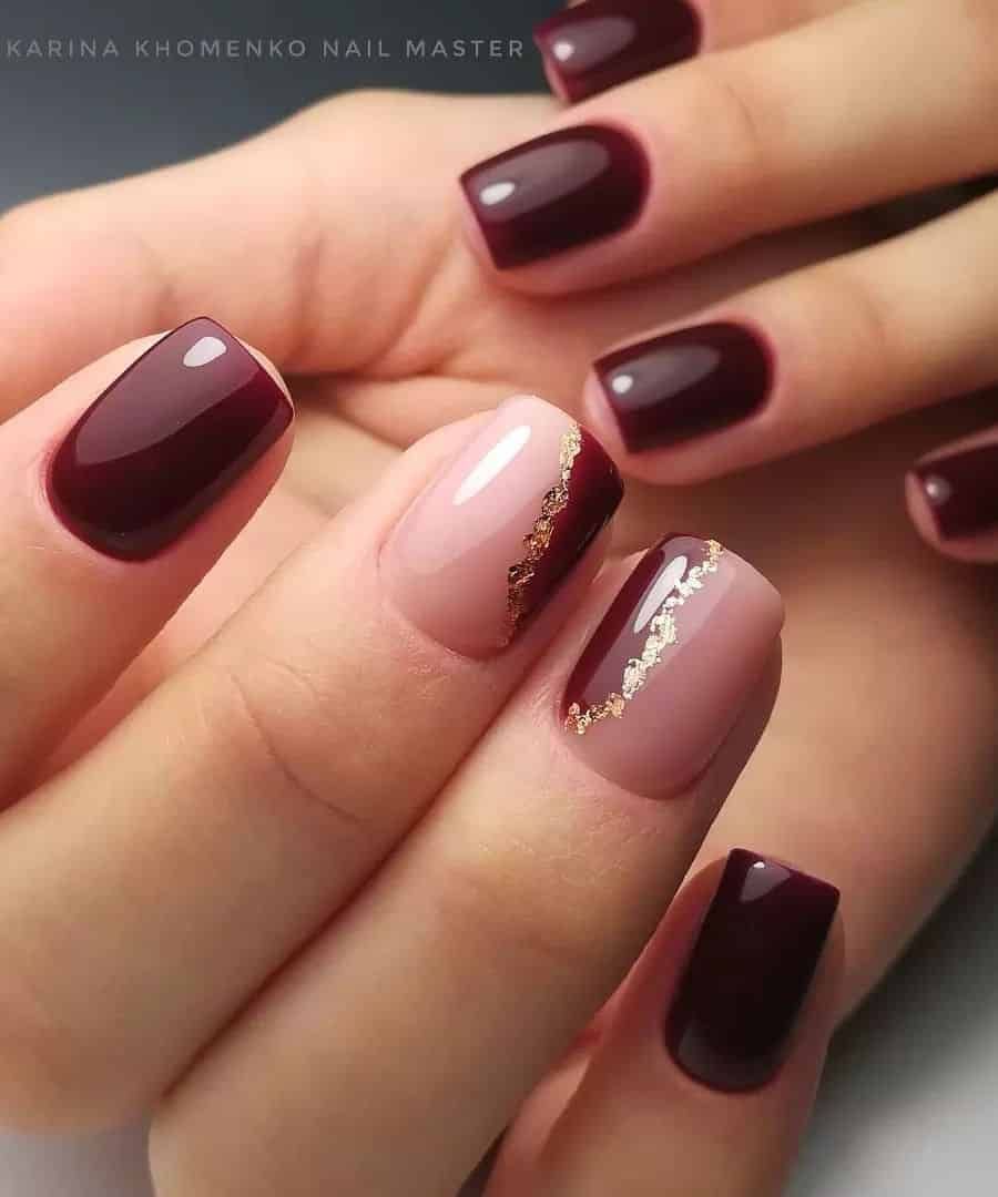 Burgundy With Delicate Gold Foil — Burgundy Nails 2027