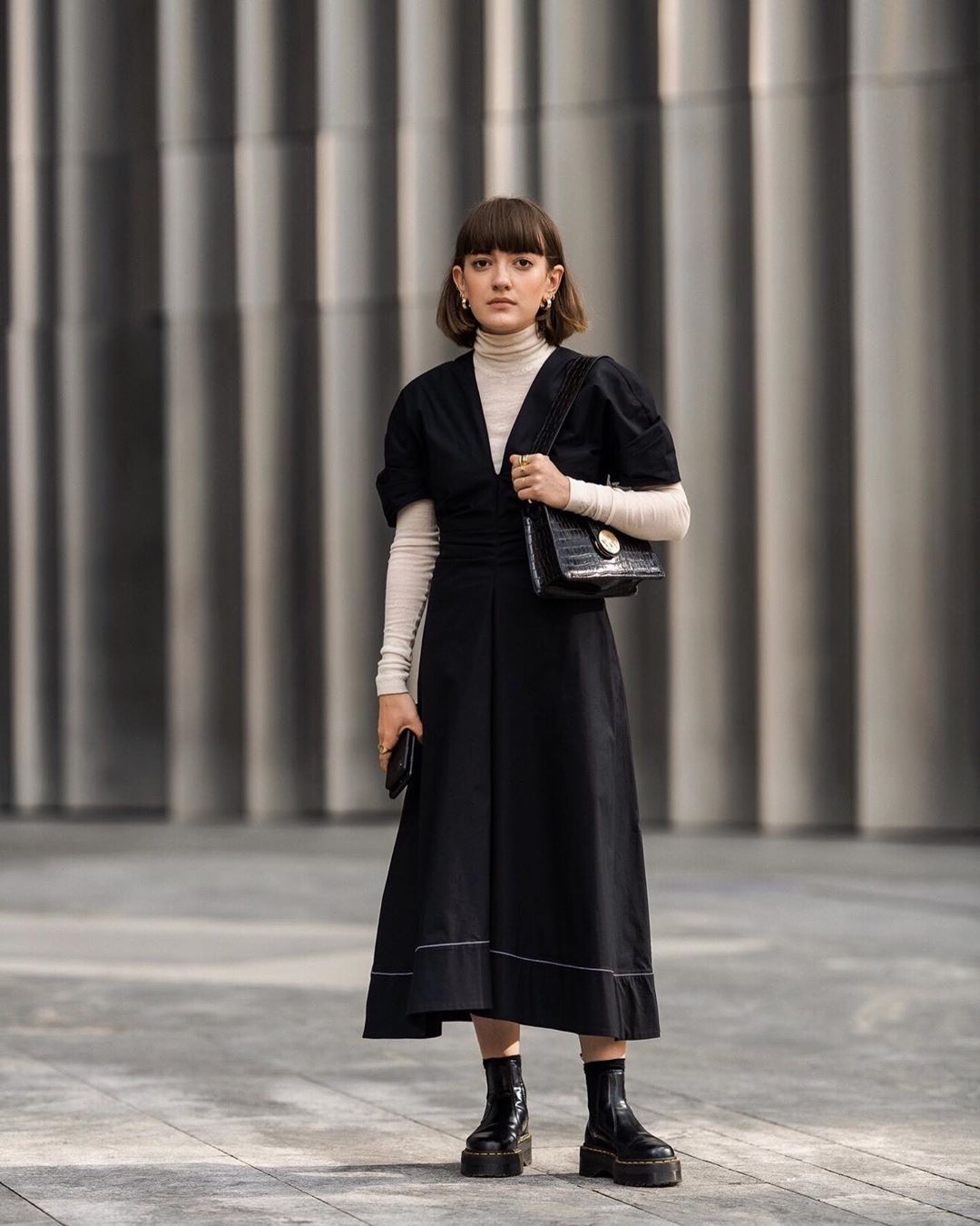 Textured Suede Jacket with Knit Dress and Collared Shirt — Layered Winter Outfits 2027