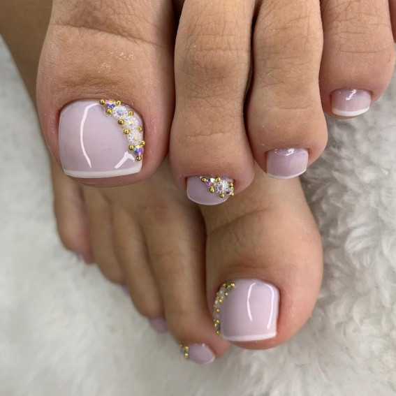 Sheer Pink French Toes with Gold Pearls — Wedding Toe Nails 2027