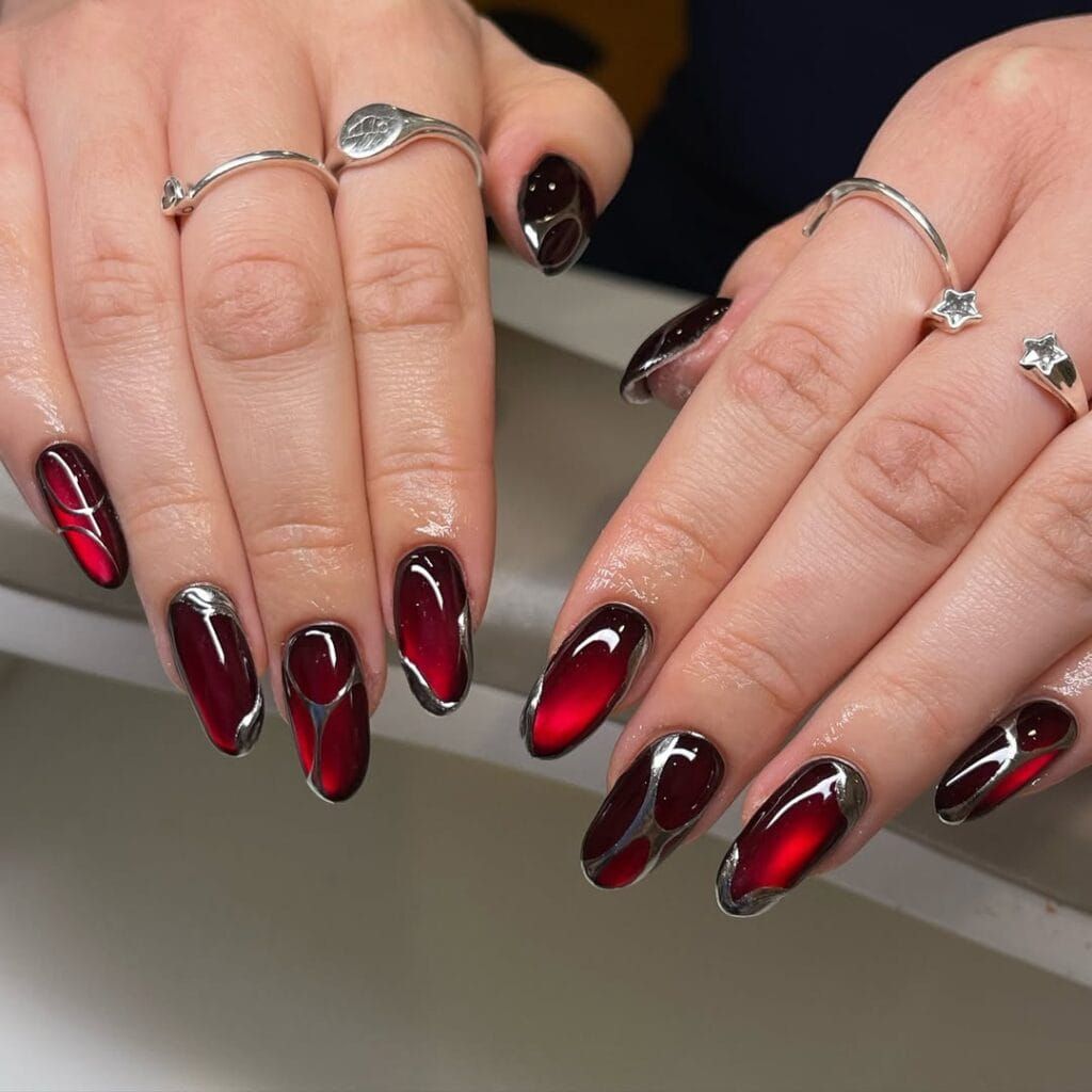 Medium Coffin Gradient Silver Accents Nails — Garnet Nails 2027
