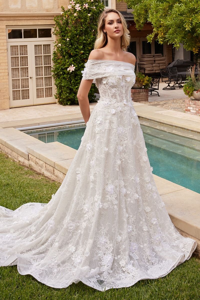 White A-Line Ballgown Wedding Dress with All-Over 3D Floral Lace — 3D Floral Outfits 2027