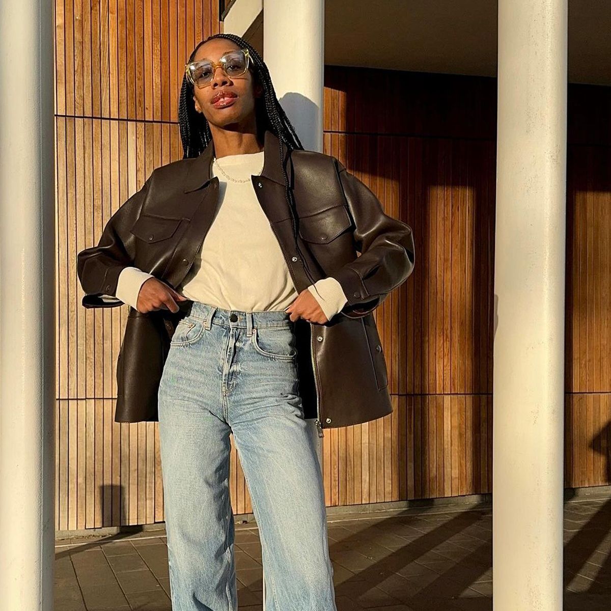 Casual Comfort: Oversized Leather Jacket and Denim — Designer Outfits 2027