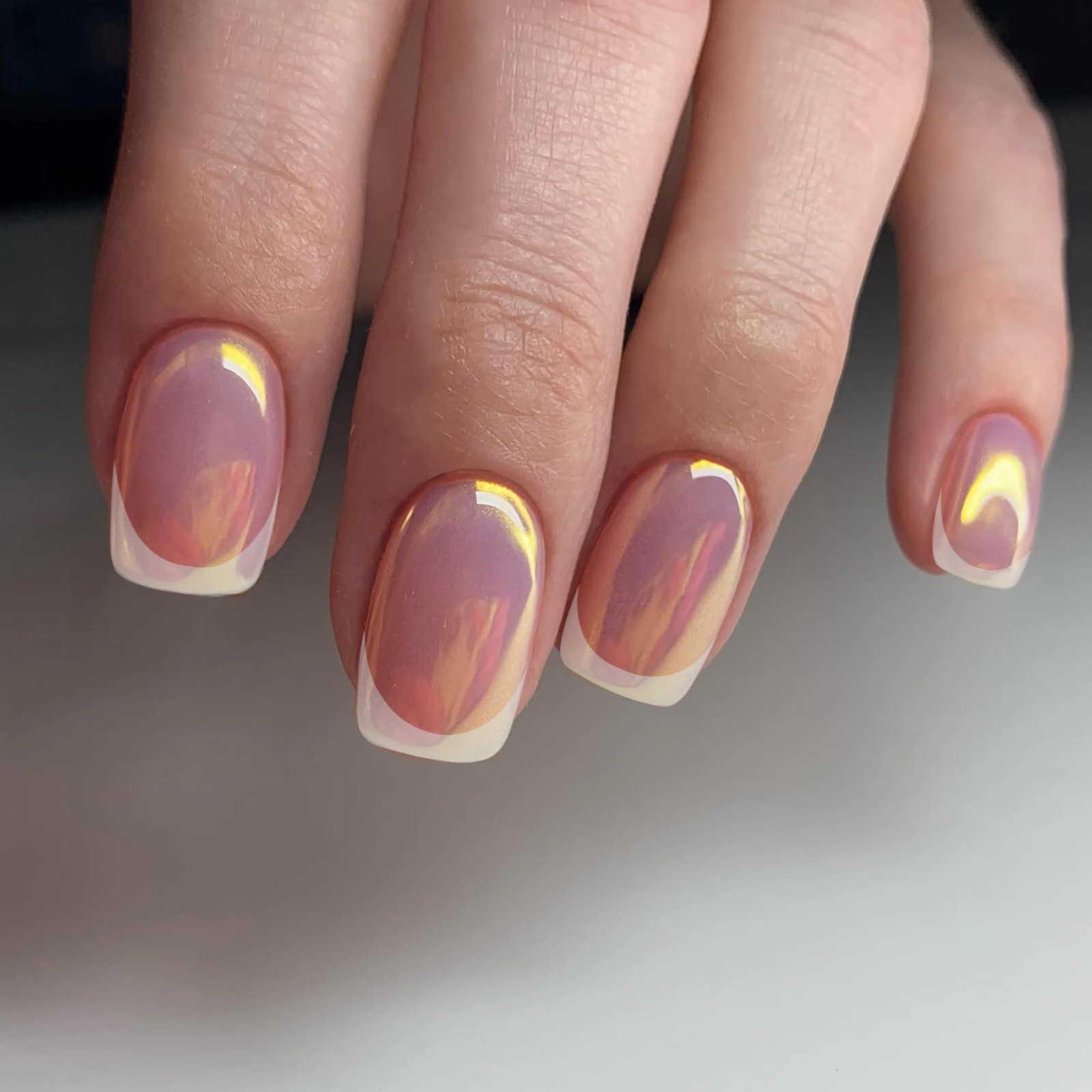 Pink Iridescent Chrome French Squares Pink Iridescent Chrome French Squares — Chrome French Tip Nails 2027