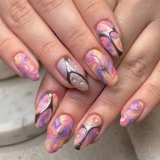 Sunset Rainbow Mist Almond Nails Sunset Rainbow Mist Almond Nails — Airbrush Nails 2027