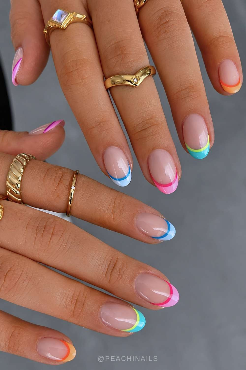 Rainbow Micro French on Clear Base Rainbow Micro French on Clear Base — Colored Micro French Nails 2027