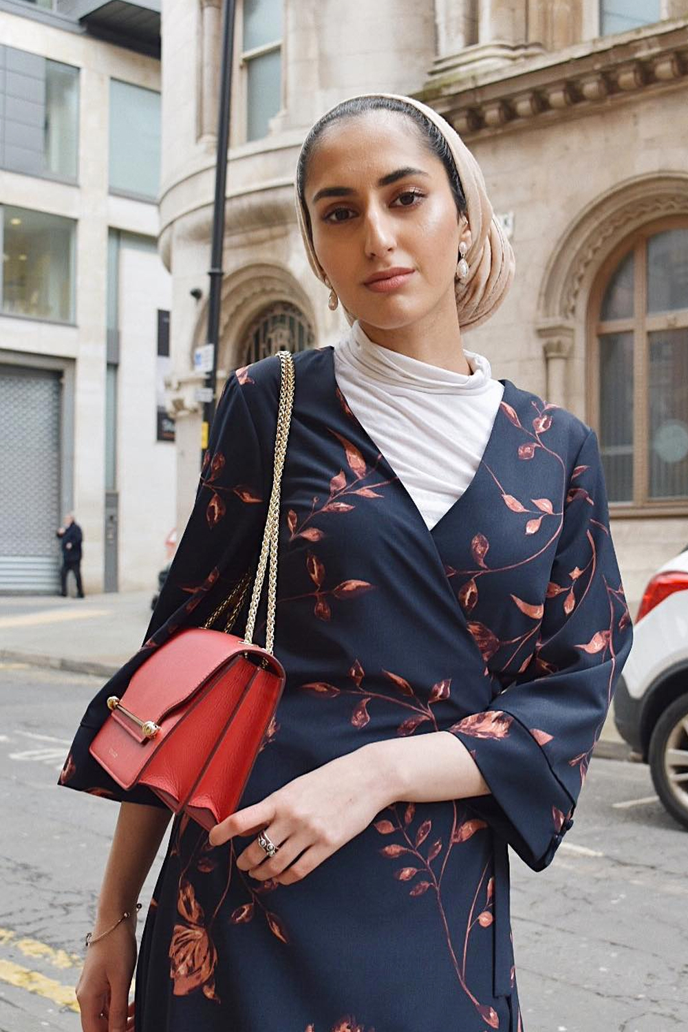 Layered Prints and Bold Accessories: Wrap Dress over Turtleneck Layered Prints and Bold Accessories: Wrap Dress over Turtleneck — Modest Outfits 2027