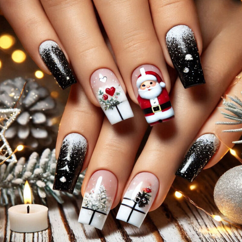 Festive Christmas Character Square Nails Festive Christmas Character Square Nails — Medium Length Winter Nails 2027