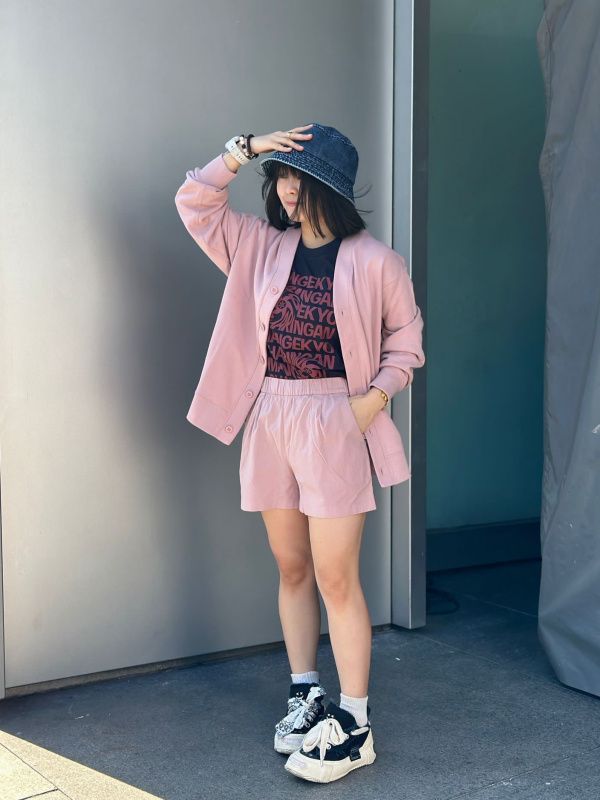 Pink Knit Set with Denim Hat and Cat Eye Sunglasses — Cat Eye Sunglasses Outfits 2027